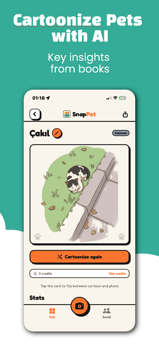 SnapPet AI cartoonized pet card screen